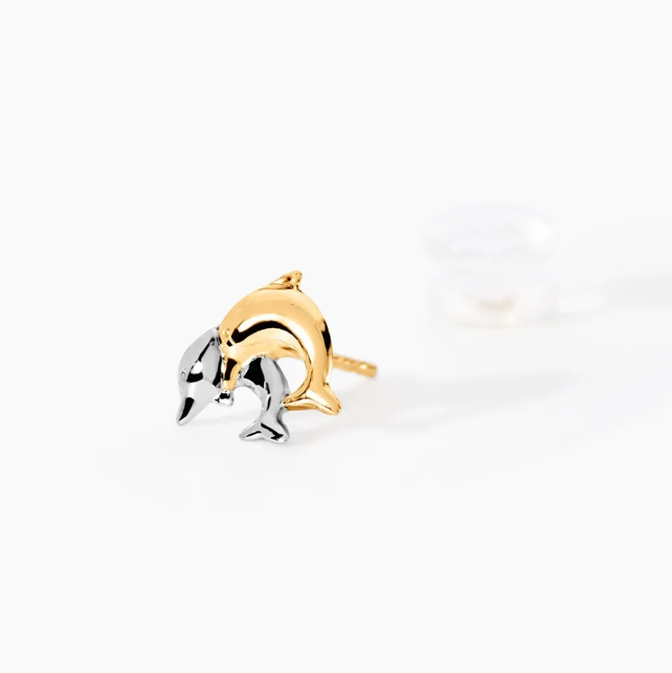 Boucles D'oreilles Puces Fulvie Double Dauphins Or Bicolore