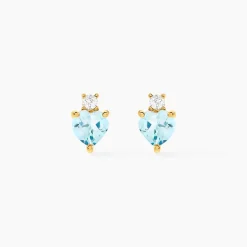 Boucles D'oreilles Puces Heart Or Jaune Topaze Oxyde De Zirconium