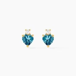 Boucles D'oreilles Puces Heart Or Jaune Topaze Oxyde De Zirconium