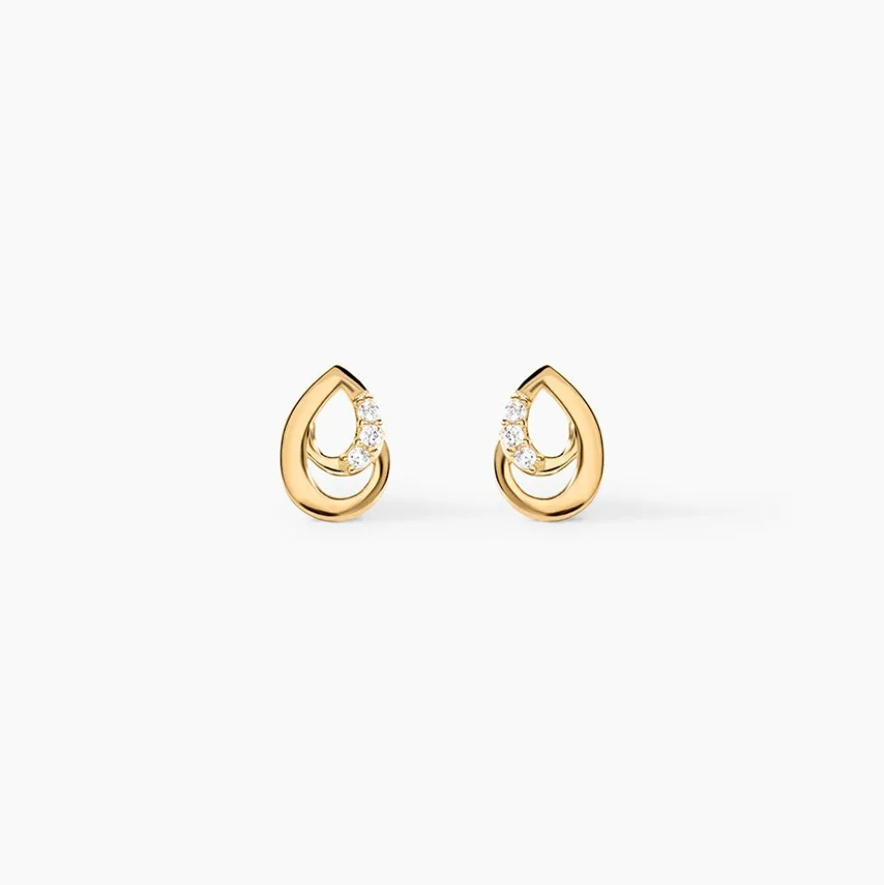Boucles D'oreilles Puces Helie Goutte Or Jaune Oxyde De Zirconium