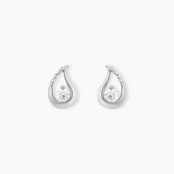 Boucles D'oreilles Puces Helie Goutte Or Blanc Oxyde De Zirconium