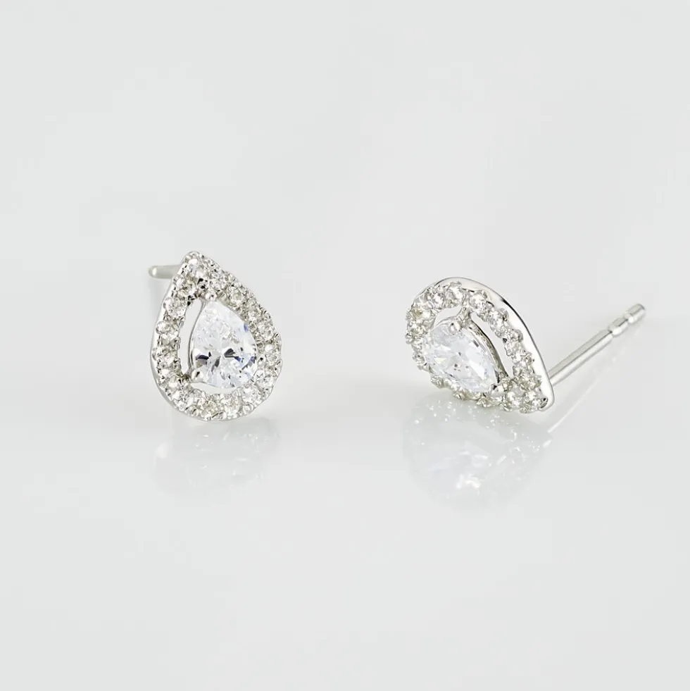 Boucles D'oreilles Puces Hildana Or Blanc Oxyde De Zirconium