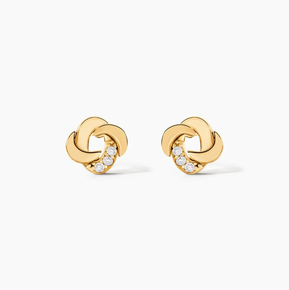 Boucles D'oreilles Puces Ilhem Fleur Or Jaune Oxyde De Zirconium