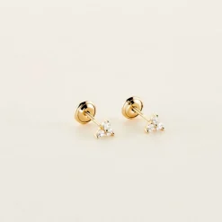 Boucles D'oreilles Puces Isaora Or Jaune Oxyde De Zirconium