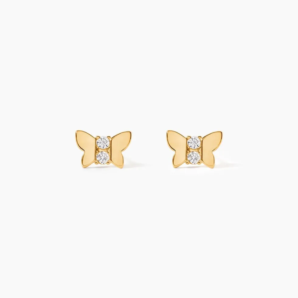 Boucles D'oreilles Puces Jadon Papillon Or Jaune Oxyde De Zirconium