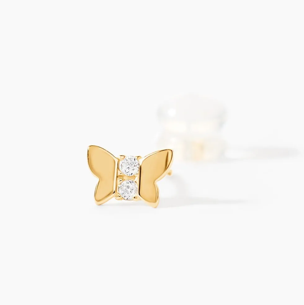Boucles D'oreilles Puces Jadon Papillon Or Jaune Oxyde De Zirconium