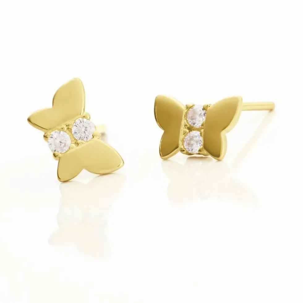 Boucles D'oreilles Puces Jadon Papillon Or Jaune Oxyde De Zirconium