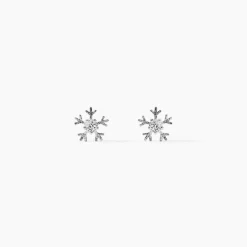 Boucles D'oreilles Puces Jamie Flocon Or Blanc Oxyde De Zirconium