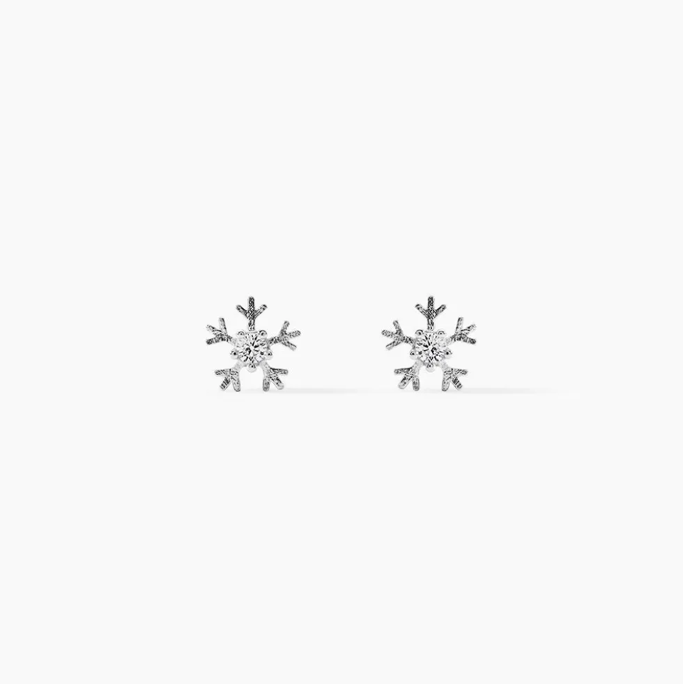 Boucles D'oreilles Puces Jamie Flocon Or Blanc Oxyde De Zirconium