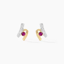 Boucles D'oreilles Puces Kirsten Or Jaune Rubis Et Diamant