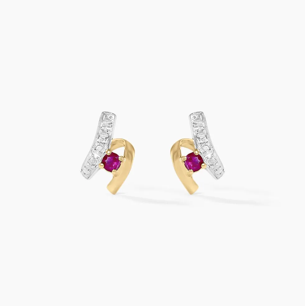 Boucles D'oreilles Puces Kirsten Or Jaune Rubis Et Diamant