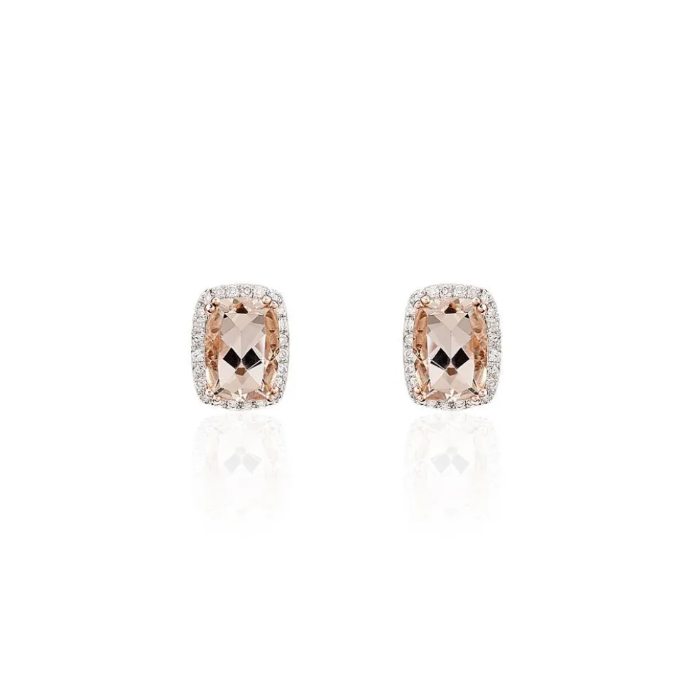 Boucles D'oreilles Puces Kloe Or Rose Morganite Et Diamant
