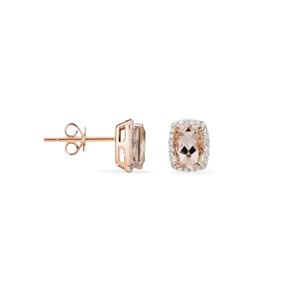 Boucles D'oreilles Puces Kloe Or Rose Morganite Et Diamant