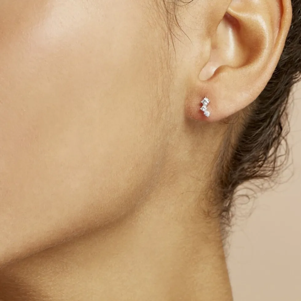Boucles D'oreilles Puces Kyoto Or Blanc Oxyde De Zirconium