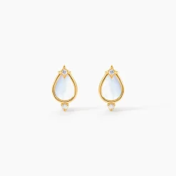 Boucles D'Oreilles Puces Luminea Or Jaune Nacre Oxyde De Zirconium