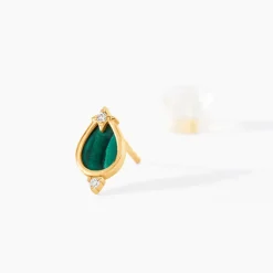 Boucles D'Oreilles Puces Luminea Or Jaune Malachite Oxyde De Zirconium