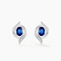 Boucles D'oreilles Puces Lydia Or Blanc Saphir