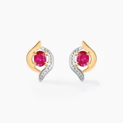 Boucles D'oreilles Puces Lydia Or Bicolore Rubis