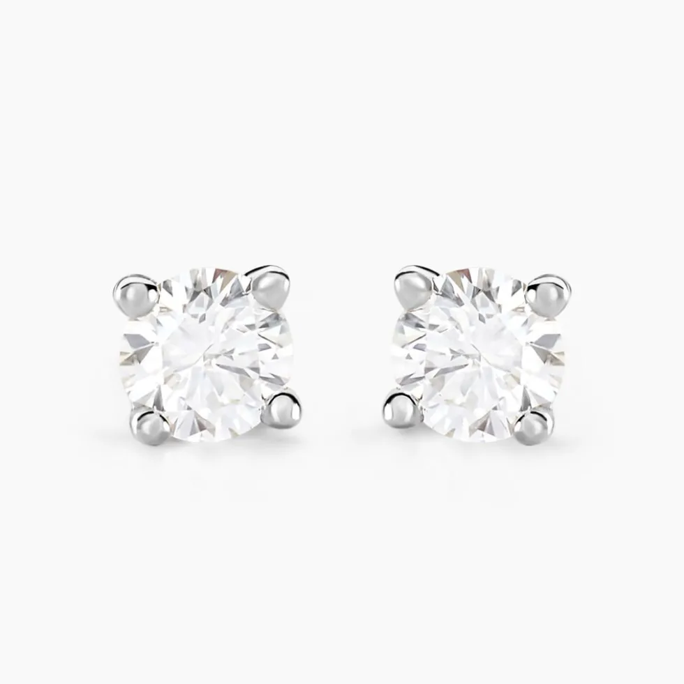 Boucles D'oreilles Puces Maurane Argent Blanc Diamant Synthétique