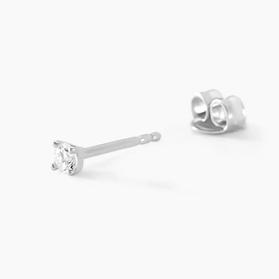 Boucles D'oreilles Puces Maurane Argent Blanc Diamant Synthétique