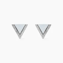 Boucles D'oreilles Puces Mori Argent Blanc Oxyde De Zirconium Et Nacre