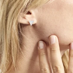 Boucles D'oreilles Puces Mori Argent Blanc Oxyde De Zirconium Et Nacre