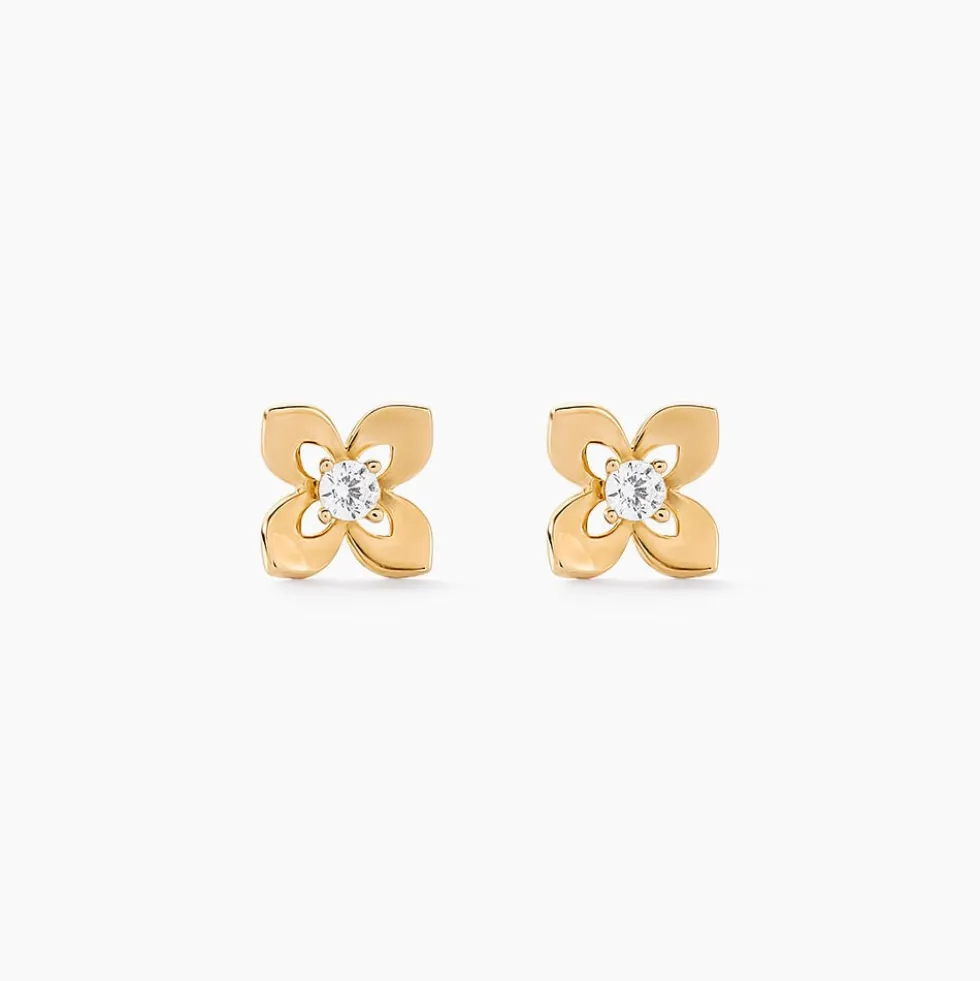 Boucles D'oreilles Puces Netuno Or Jaune Oxyde De Zirconium