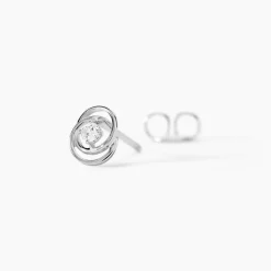 Boucles D'oreilles Puces Nid D'amour Or Blanc Diamant