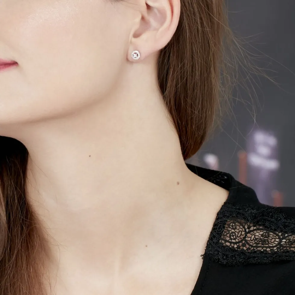 Boucles D'oreilles Puces Nour-imen Or Blanc Diamant
