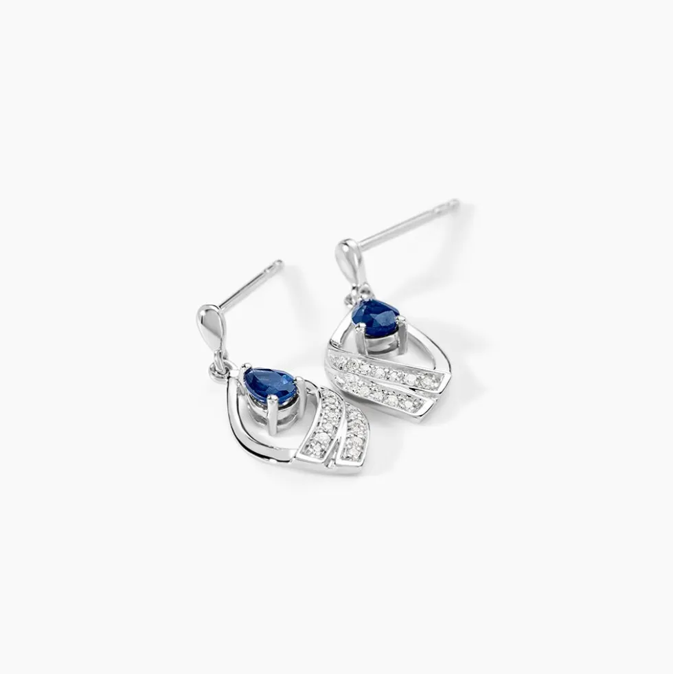 Boucles D'oreilles Puces Odila Or Blanc Saphir Et Diamant