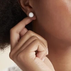 Boucles D'oreilles Puces Orbe Argent Blanc Céramique