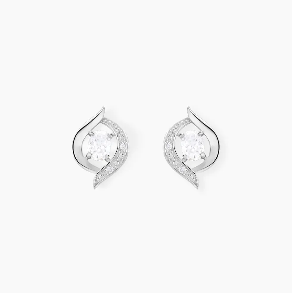 Boucles D'oreilles Puces Or Blanc Lydia Oxydes De Zirconium