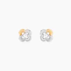 Boucles D'Oreilles Puces Or Jaune Argent Blanc Oxyde De Zirconium