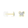 Boucles D'oreilles Puces Or Jaune Cercis Strass