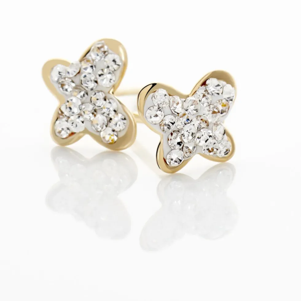 Boucles D'oreilles Puces Or Jaune Cercis Strass