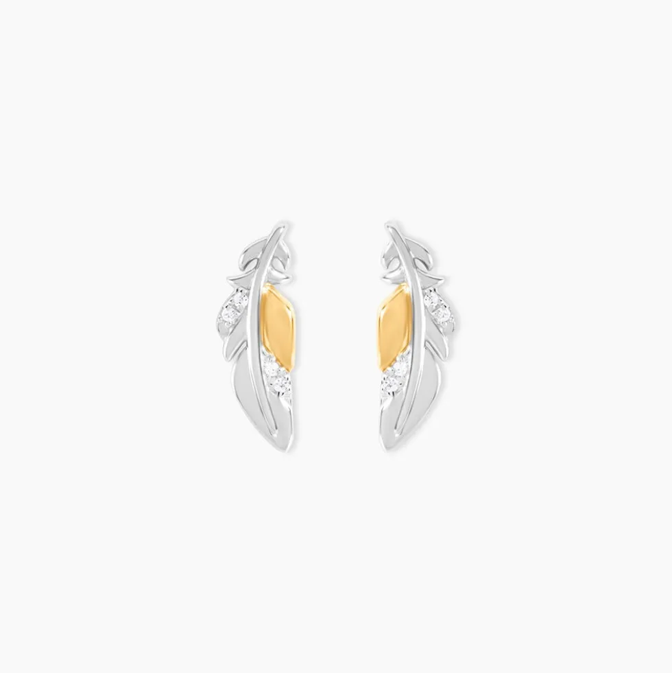Boucles D'Oreilles Puces Or Jaune Argent Blanc Oxyde De Zirconium