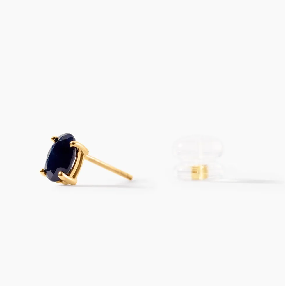 Boucles D'oreilles Puces Or Jaune Ovale Saphir