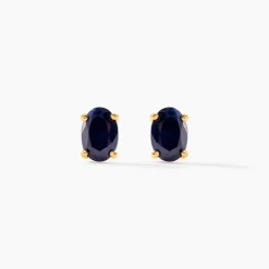 Boucles D'oreilles Puces Or Jaune Ovale Saphir