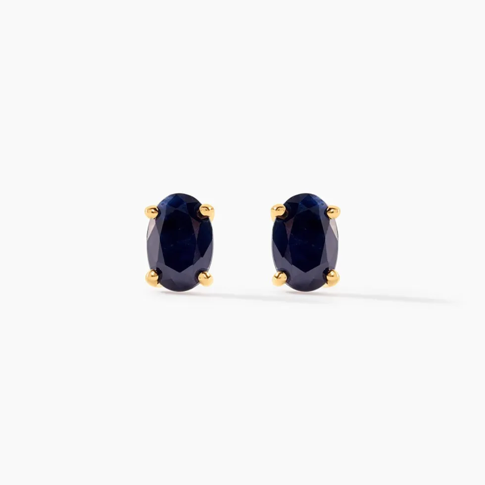 Boucles D'oreilles Puces Or Jaune Ovale Saphir