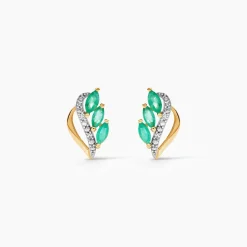 Boucles D'oreilles Puces Or Jaune Sheelagh Emeraudes Diamants