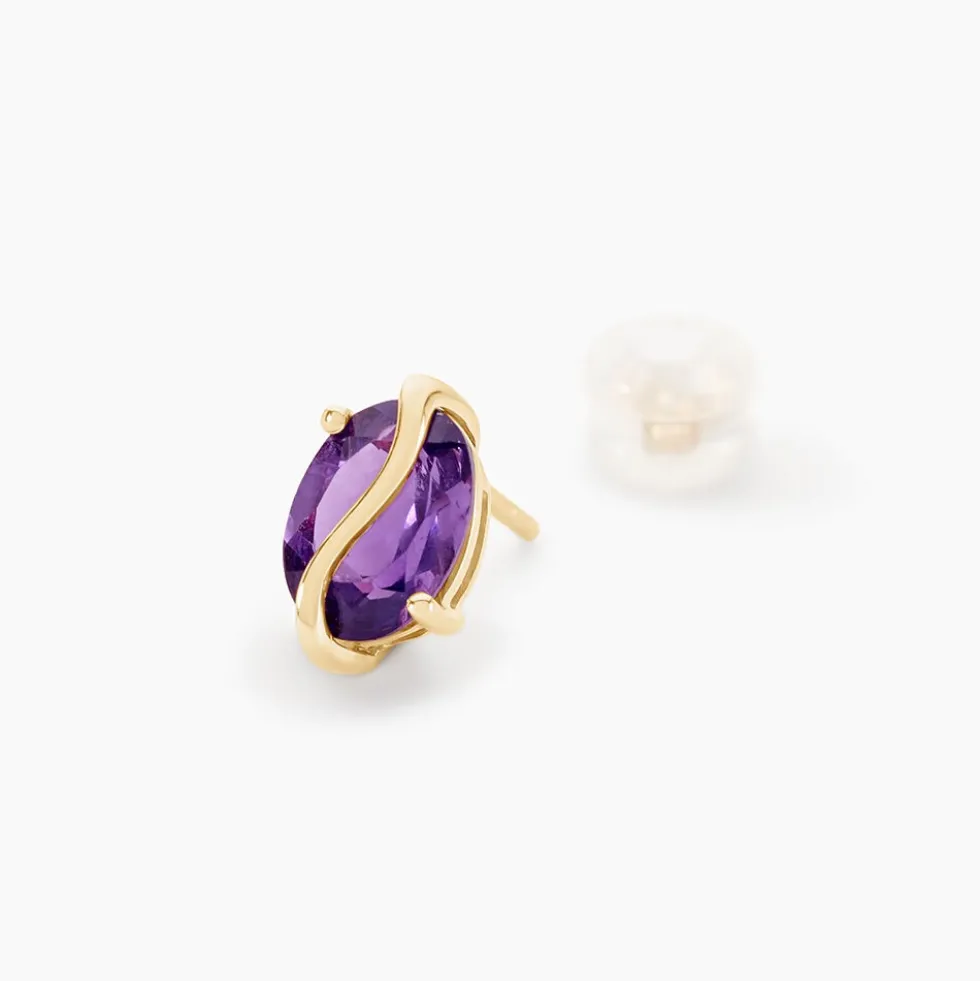 Boucles D'oreilles Puces Or Jaune Prudencia Améthystes