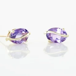 Boucles D'oreilles Puces Or Jaune Prudencia Améthystes