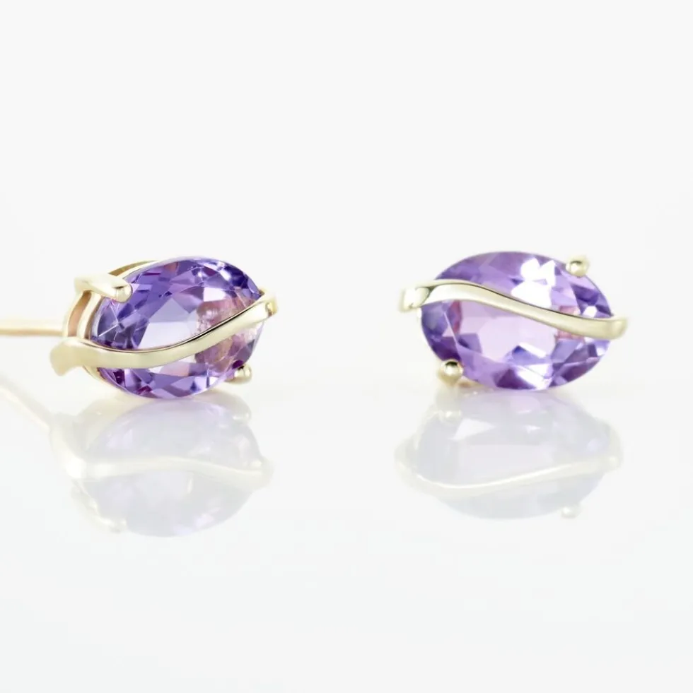 Boucles D'oreilles Puces Or Jaune Prudencia Améthystes
