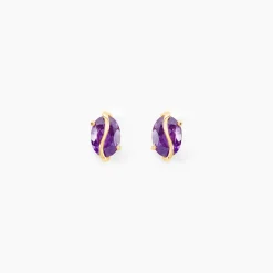 Boucles D'oreilles Puces Or Jaune Prudencia Améthystes