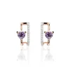 Boucles D'oreilles Puces Or Rose Amethyste Et Diamant