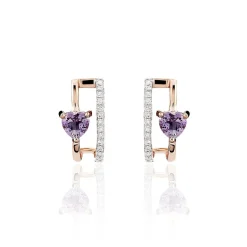 Boucles D'oreilles Puces Or Rose Amethyste Et Diamant