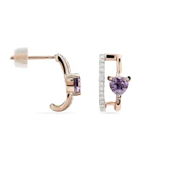 Boucles D'oreilles Puces Or Rose Amethyste Et Diamant
