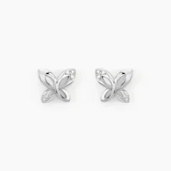 Boucles D'oreilles Puces Papillon Or Blanc Diamant