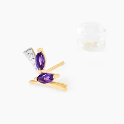 Boucles D'oreilles Puces Petras Or Jaune Améthyste Oxyde De Zirconium