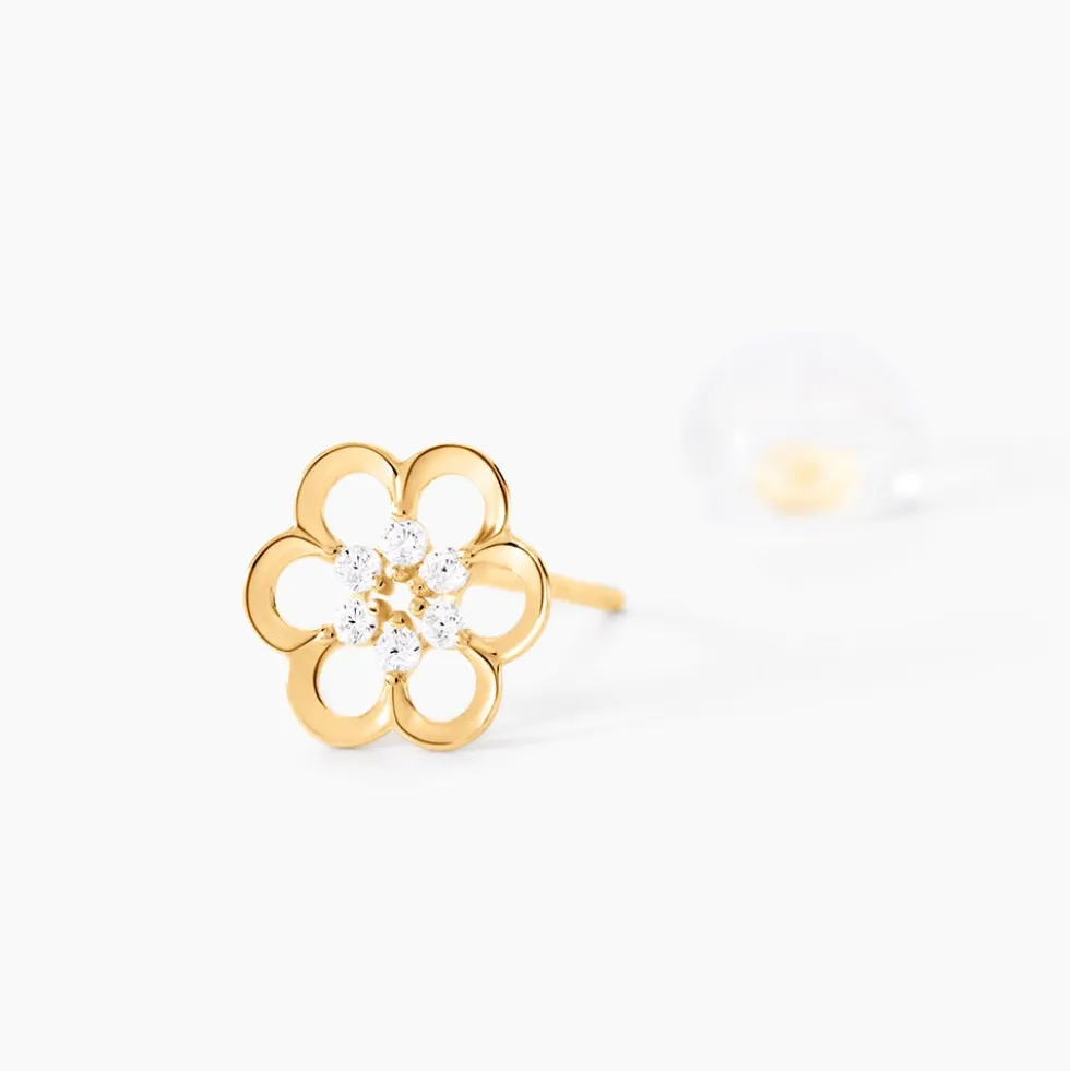 Boucles D'oreilles Puces Philine Fleur Or Jaune Oxyde De Zirconium